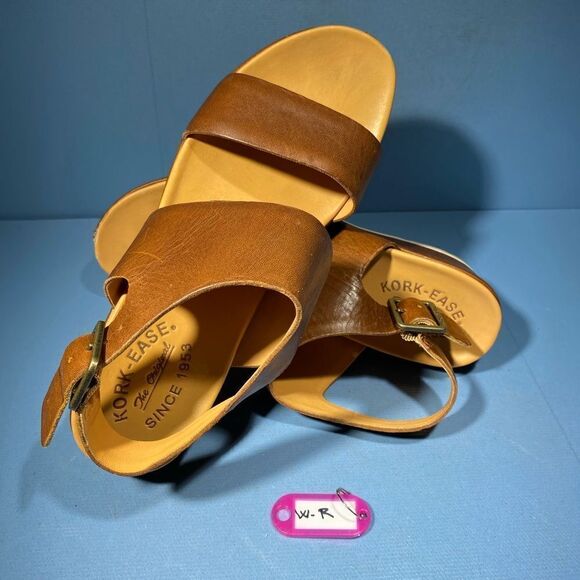 Kork Ease Platform Wedge Sandals Women's 8M Brown Tan Leather Distressed Comfort - Picture 1 of 8